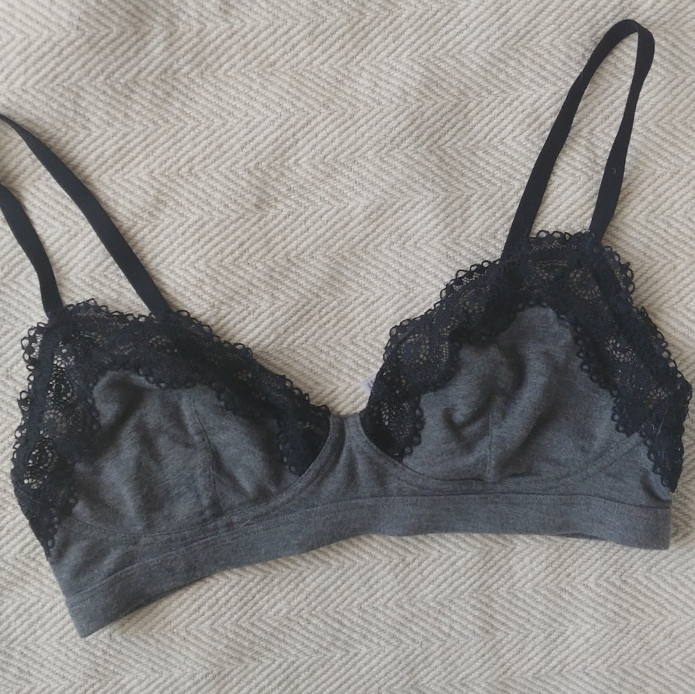 Gray/black lace bralette